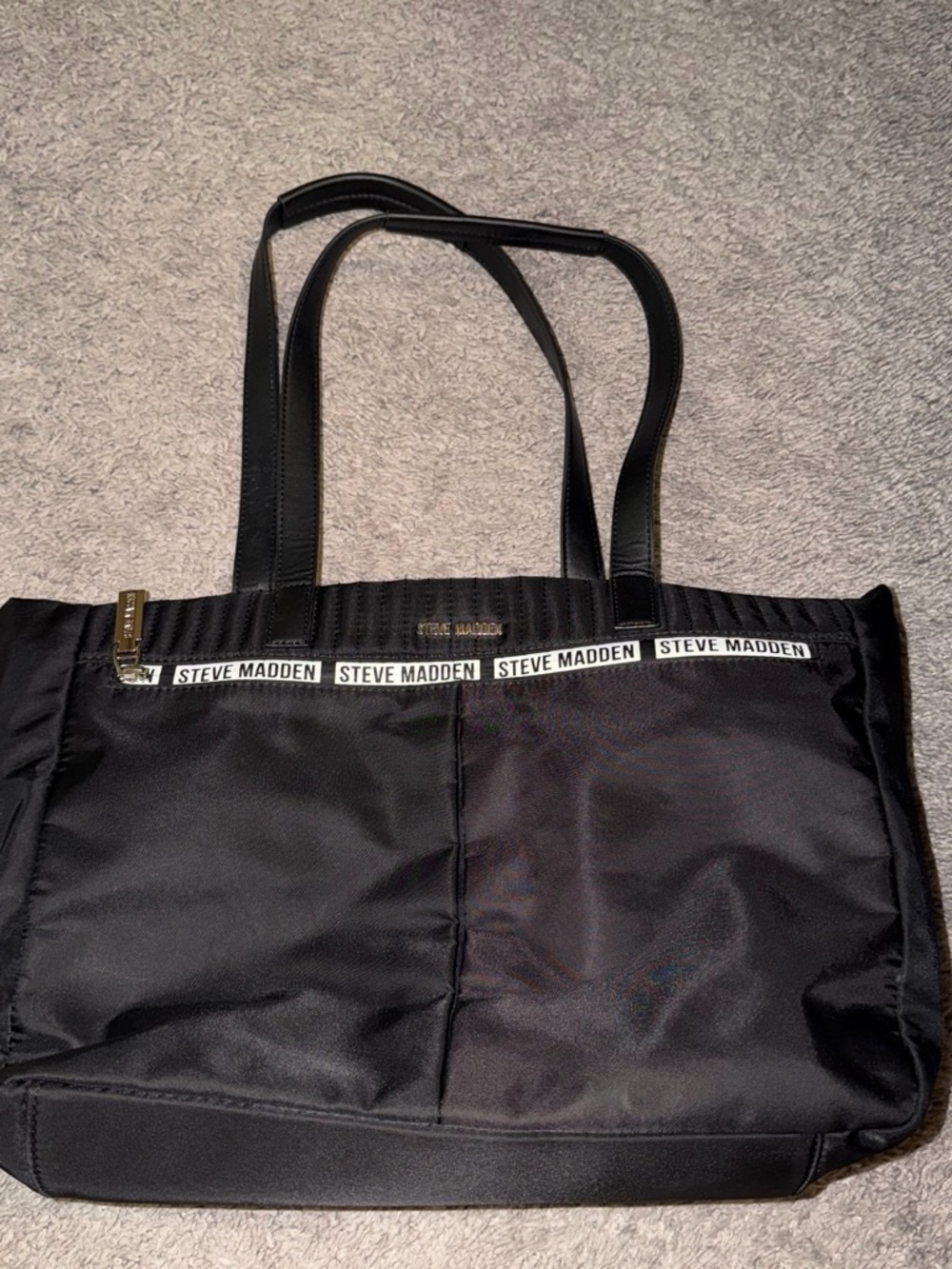 Steve Madden Black Logo-Trim Shoulder Tote